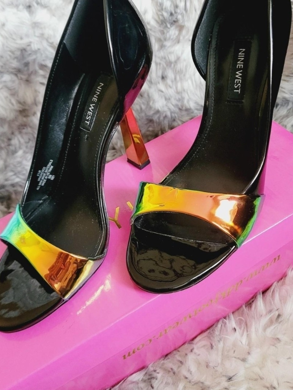 Nine West Women's Iridescent Open-Toe Heels - Black with Multi-Color Accent